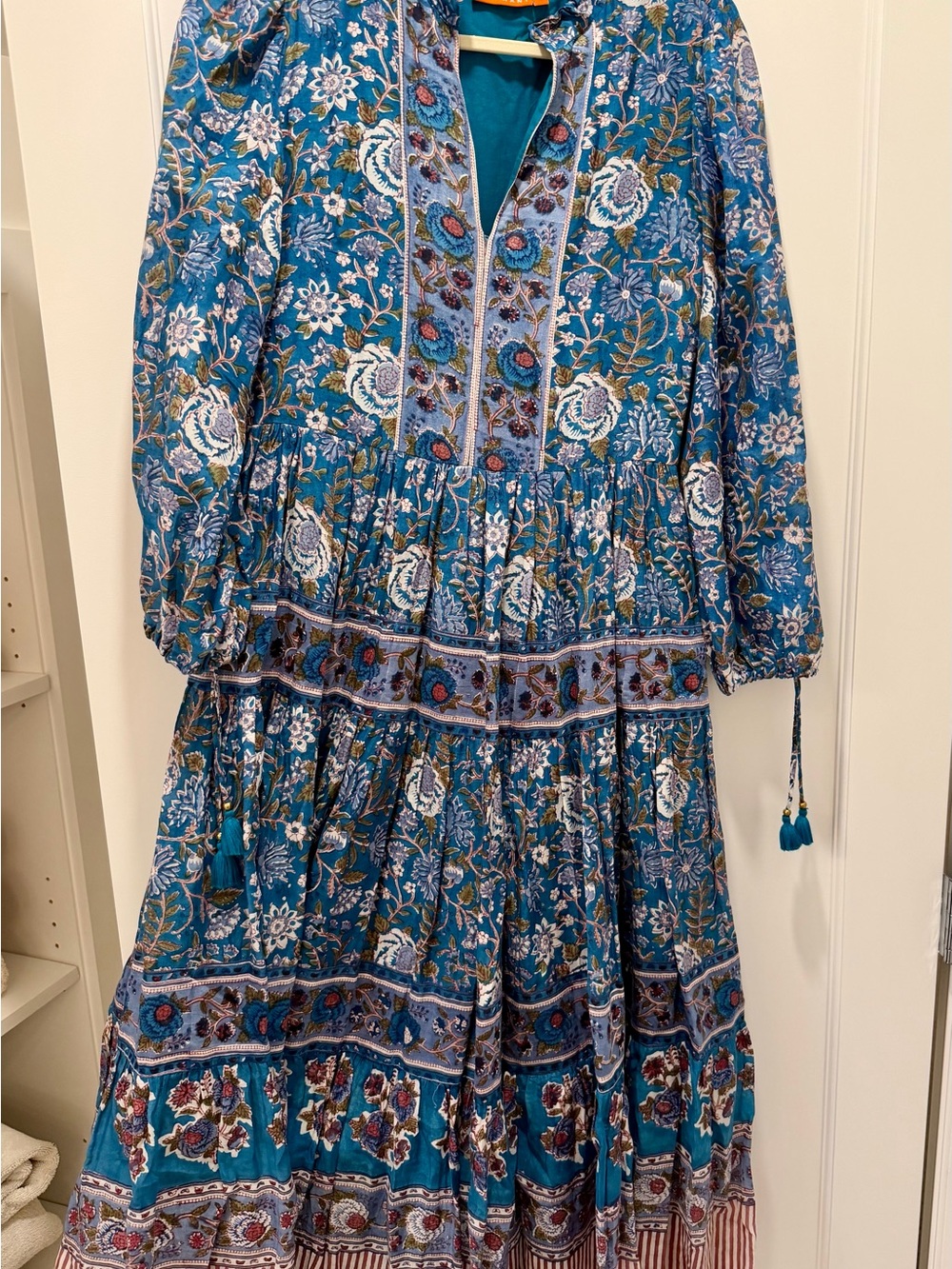 Oliphant Teal Blue Floral Tiered Maxi Dress